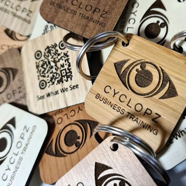 Square engraved wooden key rings