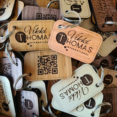 Rectangular engraved wooden key rings