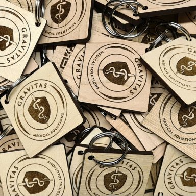 Engraved wooden business key rings